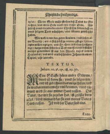 Textus. Johan. 10. v. 27. 28. 29. 30.