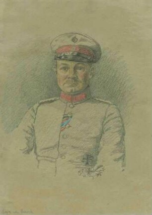 Major von Unruh in Uniform mit Mütze, Brustbild