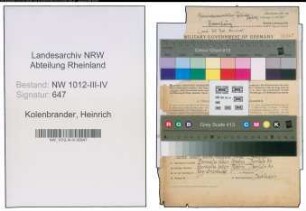 Entnazifizierung Heinrich Kolenbrander , geb. 19.10.1913 (Gemeindeinspektor)