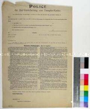Versicherungspolice für Dampfschifffahrtstransporte (blanko)