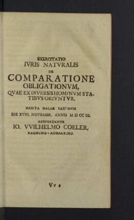 Exercitatio iuris naturalis de comparatione obligationum, quae ex diversis hominum statibus oriuntur.