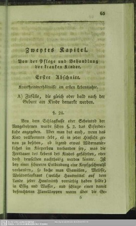 Zweytes Kapitel. Von der Pflege und Behandlung der kranken Kinder