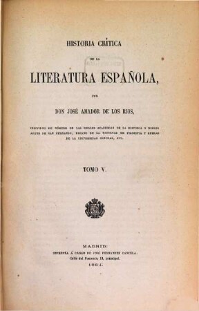 Historia crítica de la literatura española. 5