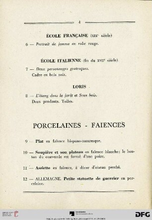 Porcelaines - Faiences (Nr. 9-23)