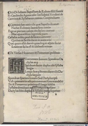 De carminis et syllabarum ratione : gewidmet Giovanni Battista della Rovere