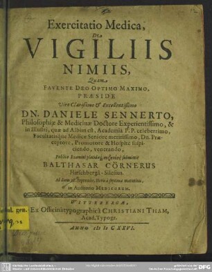 Exercitatio Medica, De Vigiliis Nimiis