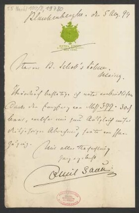 Brief an B. Schott's Söhne : 05.08.1899