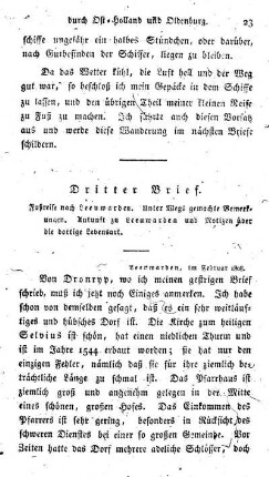 Fußreise nach Leeuwarden. Unter Wegs gemachte Bemerkungen. Ankunft zu Leeuwarden und Notizen über die dortige Lebensart.