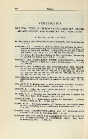 Verzeichnis Der Von Lenin In Diesem Bande Zitierten Werke, Abhandlungen, Zeitschriften Und Zeitungen