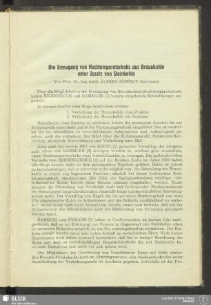 Die Erzeugung von Hochtemperaturkoks aus Braunkohle unter Zusatz von Steinkohle