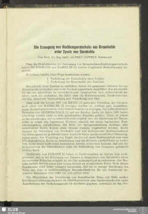 Die Erzeugung von Hochtemperaturkoks aus Braunkohle unter Zusatz von Steinkohle