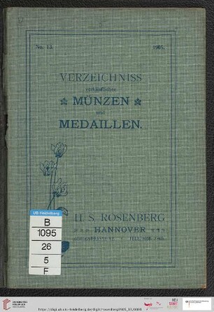 Nr. 13: Verzeichnis verkäuflicher Münzen u. Medaillen