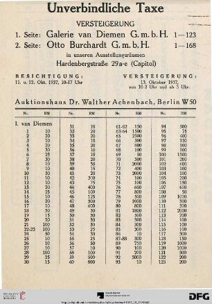Unverbindliche Taxe