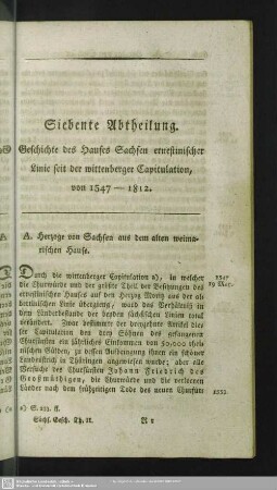 Siebente Abtheilung. Geschichte des Hauses Sachsen ernestinischer Linie seit der wittenberger Capitulation, von 1547-1812