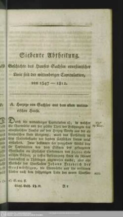 Siebente Abtheilung. Geschichte des Hauses Sachsen ernestinischer Linie seit der wittenberger Capitulation, von 1547-1812