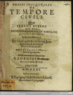 Theses inaugurales: De tempore civili