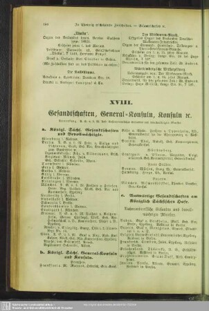 XVIII. Gesandschaften, General-Konsuln, Konsuln, etc.