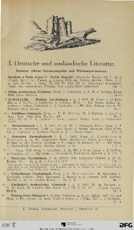 I. Deutsche und ausländische Literatur (Nr. 1-245)
