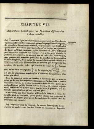 Chapitre VII. Applications géométriques des Équations différentielles à deux variables.