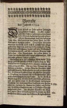 Vorrede des Jahres 1734.