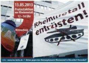 Postkarte "Rückrufaktion" zur Protestaktion gegen den Rüstungskonzern Rheinmetall am 13. Mai 2013