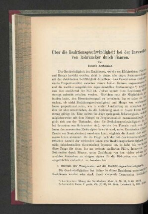 Über die Reaktionsgeschwinigkeit bei der Inversion von Rohrzucker durch Säuren.