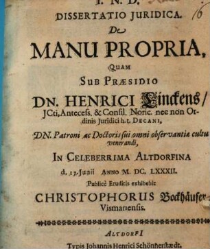 Dissertatio Iuridica De Manu Propria