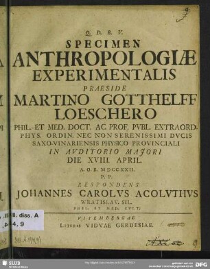 Specimen Anthropologiae Experimentalis