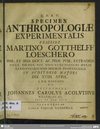 Specimen Anthropologiae Experimentalis