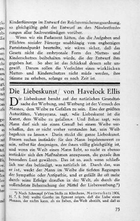 Die Liebeskunst/ von Havelock Ellis