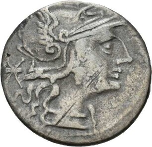 Denar des L. Minucius mit Darstellung des Jupiter in einer Quadriga