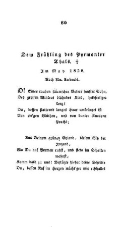 Dem Frühling des Pyrmonter Thals.