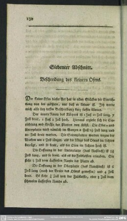 Siebenter Abschnitt. Beschreibung des kleinern Ofens