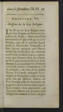 Chapitre VI. Origine de la Loy Salique.