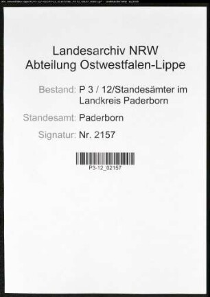 Sterberegister Standesamt Paderborn