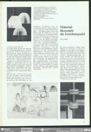 Materialökonomie als Erziehungsziel : Designausbildung und Praxis: Fachschule Heiligendamm