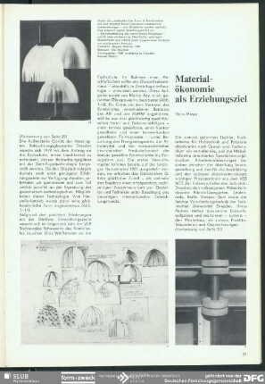 Materialökonomie als Erziehungsziel : Designausbildung und Praxis: Fachschule Heiligendamm