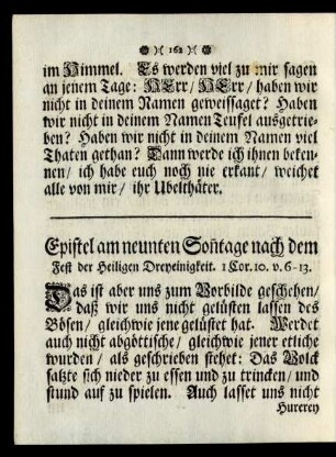 Epistel am neunten Sonntage nach dem Fest der Heiligen Dreyeinigkeit.