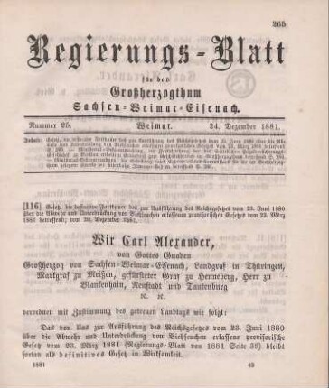 116. Gesetz, die definitive Fortdauer des zur Ausführung des Reichsgesetzes vom 23. Juni 1880 über die Abwehr und Unterdrückung von Viehseuchen erlassenen provisorischen Gesetzes vom 23. März 1881 betreffend
