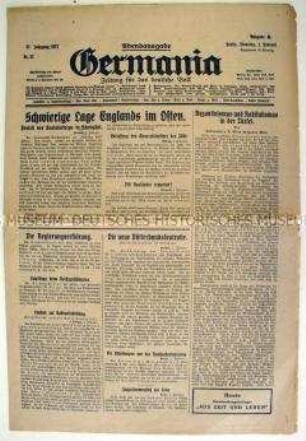 Konservative Tageszeitung "Germania" mit überwiegend weltpolitischen Themen (Türkei, China)