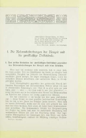 I. Die Reformbestrebungen der Neuzeit und die zweiklassige Volksschule