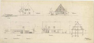 Gsaenger, Gustav; München - Hartmannshofen, Fasanengarten; Landhaus A. Reich - Ost,- West,- Nord- u. Südseite (Ansichten), Schnitt