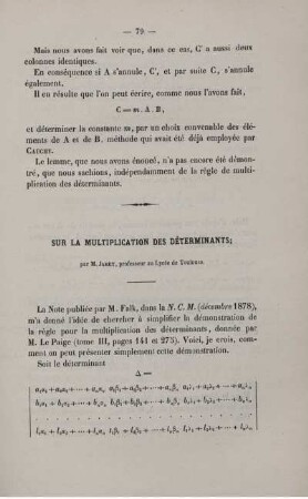 Sur la multiplication des déterminants.