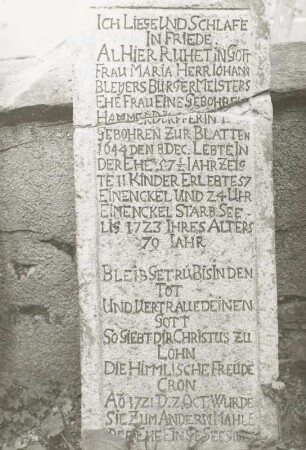 Grabstein für die Bürgermeistersfrau Maria Bleyer (gestorben 1723)