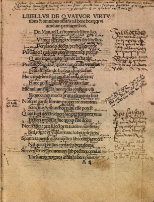 Candidissim[us] Dominici Mancini liber de quatuor virtutibus & om[n]ibus offitijs ad bene beateq[ue] viuendum pertinentibus