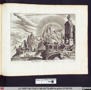 Ein Brunnen und eine Tempelruine in der Nähe einer Meeresbucht.