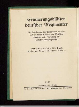 Geschichte des Reserve-Jäger-Bataillons Nr. 11 1914-1919 : nach amtlichen Kriegstagebüchern