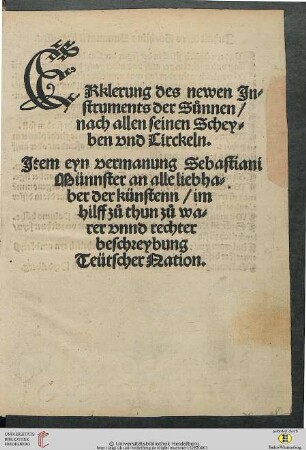Erklerung des newen Jnstruments der Sunnen, nach allen seinen Scheyben vnd Circkeln