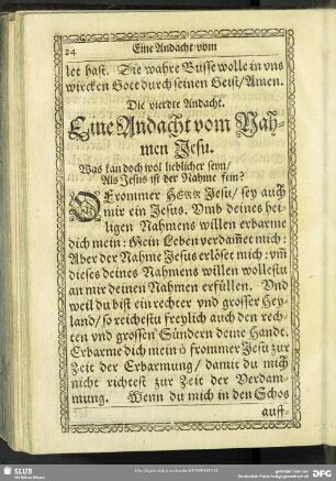 Die vierdte Andacht. Eine Andacht vom Nahmen Jesu