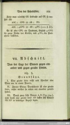 VII. Abschnitt. Von der Lage der Ebenen gegen einander und gegen gerade Linien